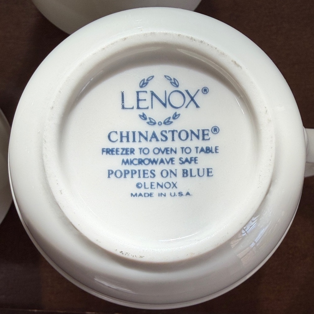 LENOX Chinastone, Poppies on Blue Floral Pattern Ceramic 5 Piece Mug Set - Picture 3 of 17